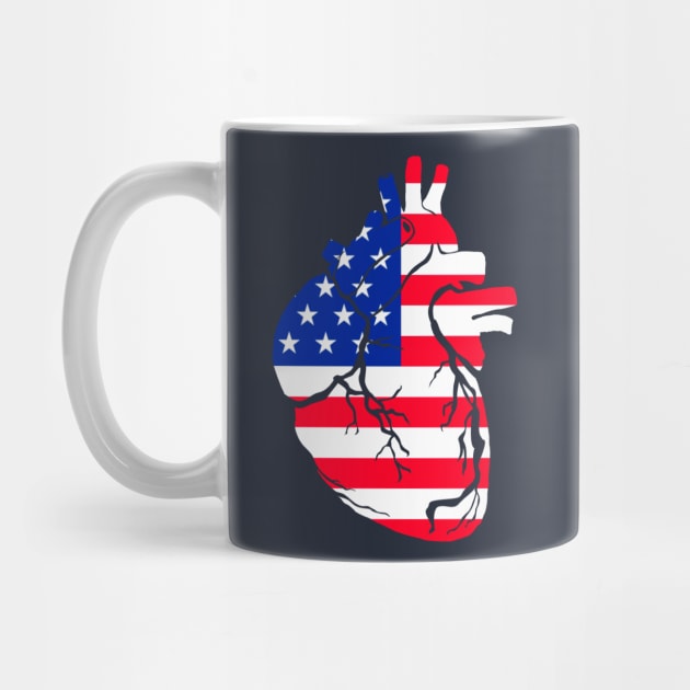 USA Flag Heart, Anatomical Design by Bun Art Store